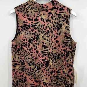 NWT St. John by Marie Gray Rose Leopard Sleeveless Knit Top Viscose Wool Blend